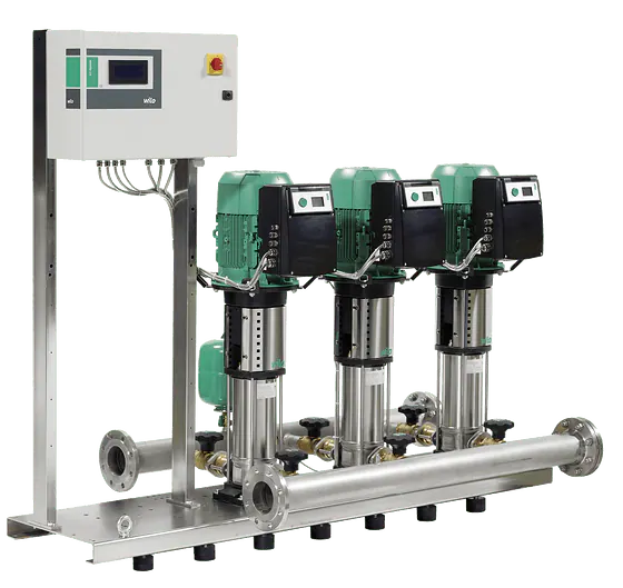 Wilo-Confort COR Helix VE Sistema robusto con bombas centrífugas de alta presión de acero inoxidable Helix VE y variador de frecuencia integrado entre 25 Hz y 60 Hz Sistema hidráulico de la bomba de alta eficiencia. Detección de marcha en seco integrada y WMS con desconexión automática mediante sistema electrónico de regulación del motor. Máxima calidad de regulación gracias el dispositivo de control CCe, con funciones avanzadas, mando programable de microordenador y pantalla táctil